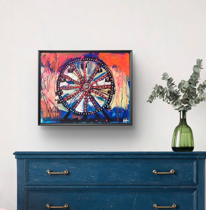 Original Neo Expressionist Ferris Wheel Acrylic 11x14 Canvas, Holly Hammond gallery