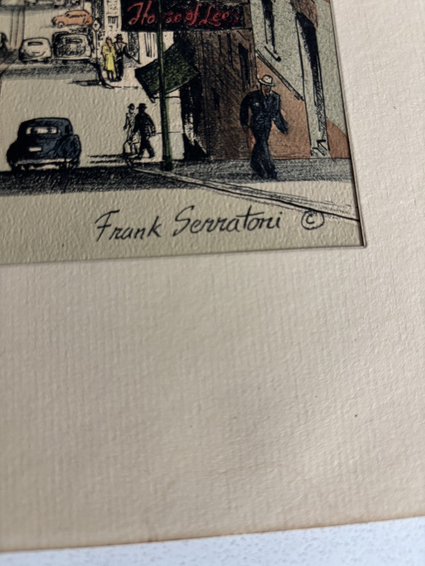 Frank Serratoni 1950s Watercolor Painting San Francisco Cable Car Chinatown gallery