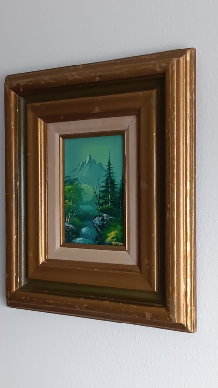 Original Oil Painting Mountain Landscape by Hilton Gold Frame 15,5″ x 13,5″