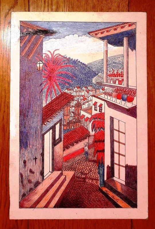 OLGA COSTA 15.5″ x 11.5″ COLOR CRAYON INK ON PAPERBOARD PAINTING