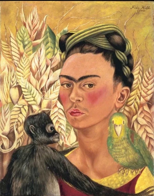 Frida Kahlo Signed Oil Painting on Canvas in Mexican Art .