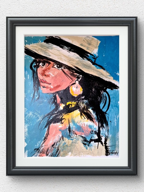 Original Expressive 11×14 Acrylic Woman Portrait Signed Bold Art Paper Decor 266