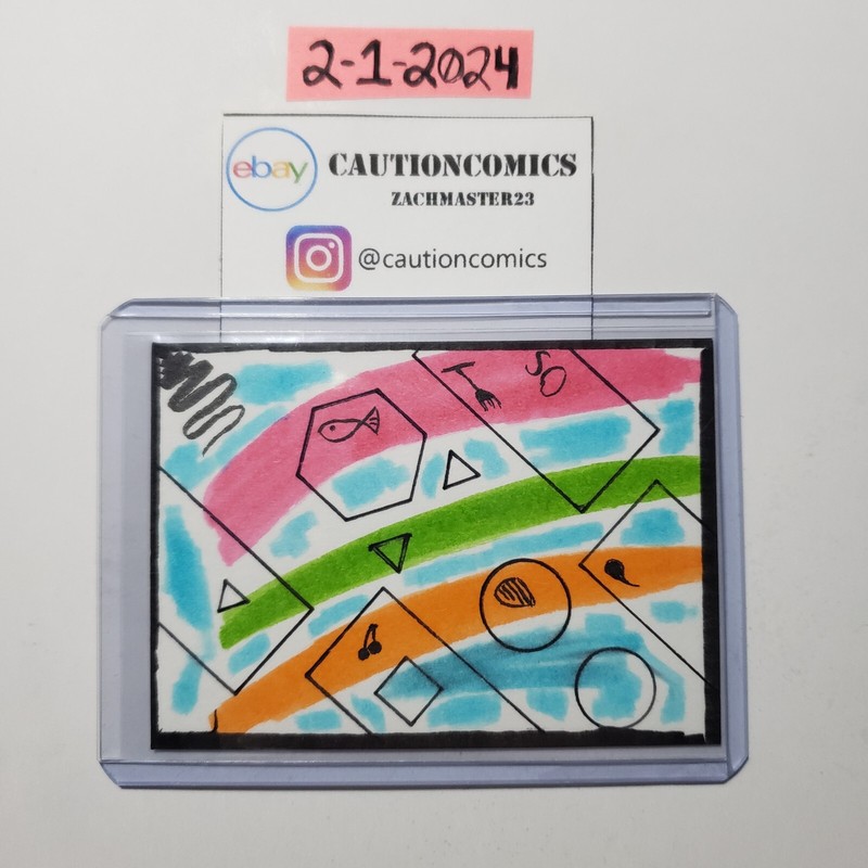 ACEO Original Art «FISH CASINO» (Markers/ India Inks) 3.5 X 2.5 In ABSTRACT ART