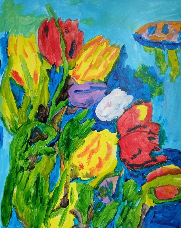 Abstract/Impressionism Tulip Bunch 11x14 Handmade Colorful Art Painting gallery