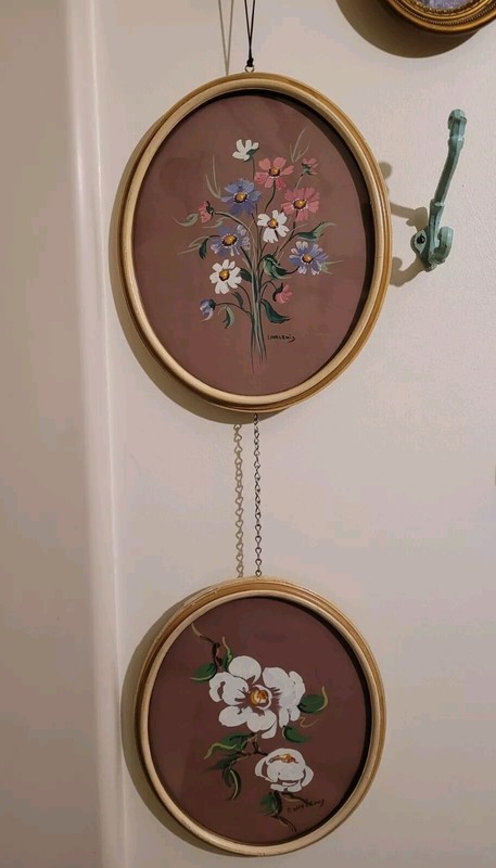 Vtg Edna Lewis Original Paintings Set Of 2 Still Life Flowers Acrylic Paintings