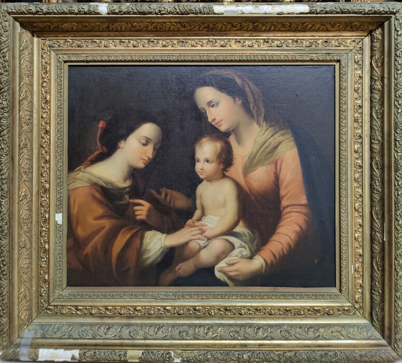 Antique 19c Italian School Oil Painting The Mystic Marriage Of St Catherine