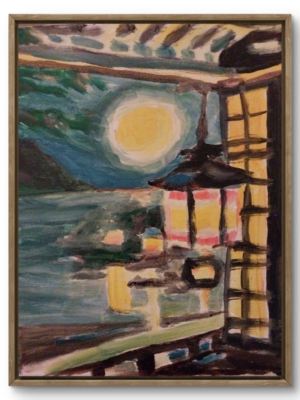 Japanese Lantern Contemporary Original Signed Canvas Wall Art Acrylic 11×14 BACH