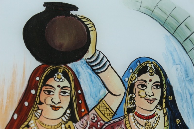 Indian Women Carrying Water Reverse Glass Painting Wall Decor, Tribal Culture gallery