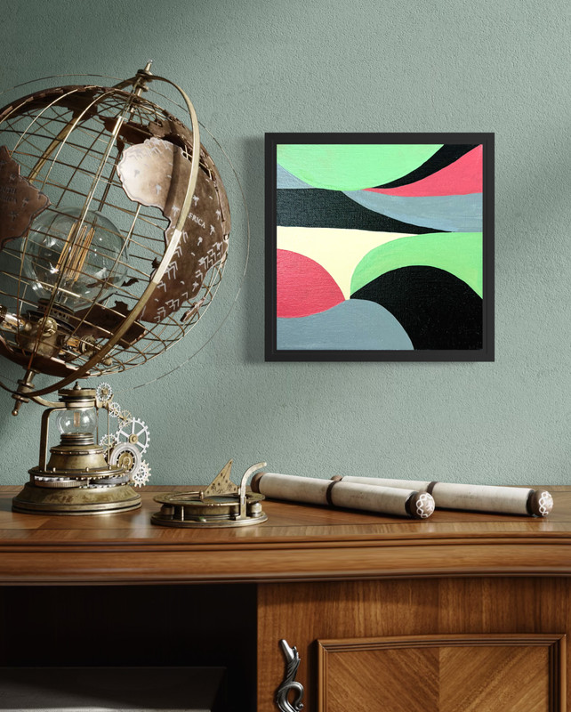 Original Mid Century Modern Acrylic Landscape Painting Canvas 8x8 Pop Wall Art gallery