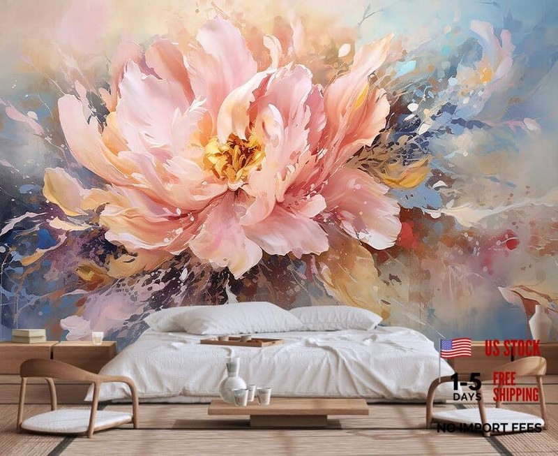Pink Peony Background Oil Painting Floral Texture Mural, Modern 170″ x 108″ 136