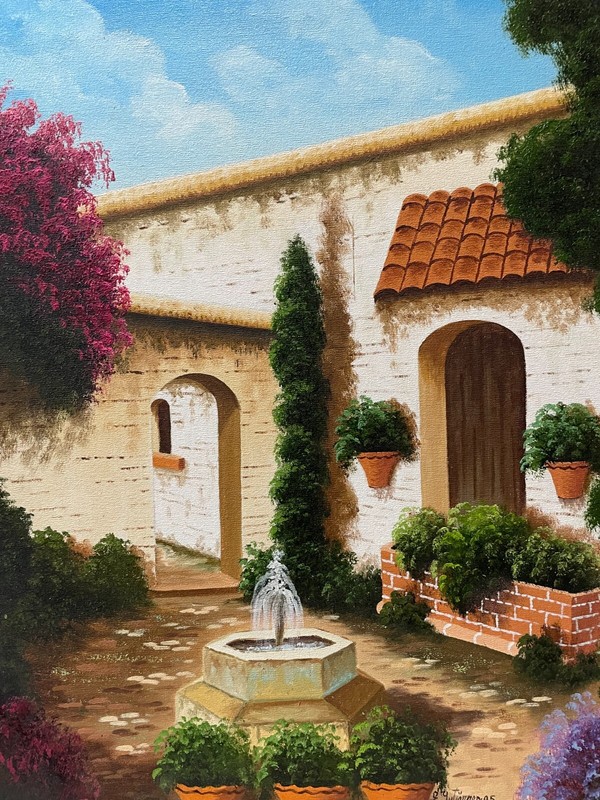 Ernesto Gutierrez Oil on Canvas, 1995 Courtyard Scene