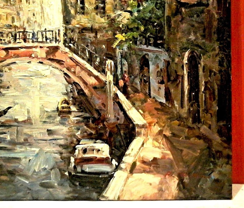 20th C FRESH IMPRESSIONISTIC VENICE BRIDGE Sd R JASMIN ORIGINAL O/C LIGHT & AIRY gallery