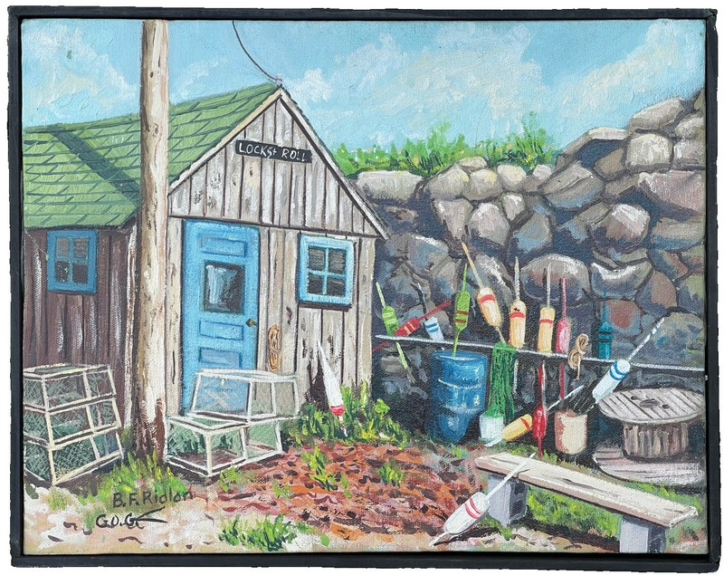 VINTAGE GLOCHESTER SCHOOL IMPRESSIONIST FISHING SHACK OIL PAINTING gallery
