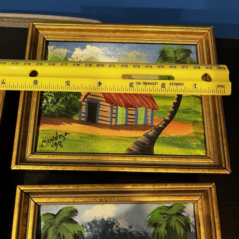 Small Caribbean Folk Art Signed Framed Set Of 3 Tropical VTG gallery