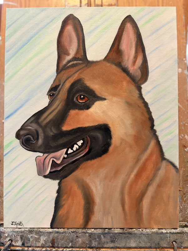 Original oil painting 11 x 14 inches handsome German Shepherd dog signed canvas