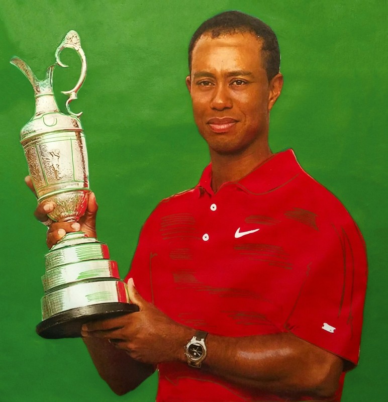 STEVE KAUFMAN «TIGER WOODS – VICTORY!» | UNIQUE PAINTED CANVAS 47X47″ | GALLART