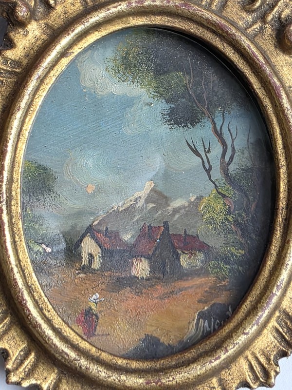 Lot of 3 Oil on Copper Miniature Oval Paintings Muriel Halstead 2 Gold Frames gallery