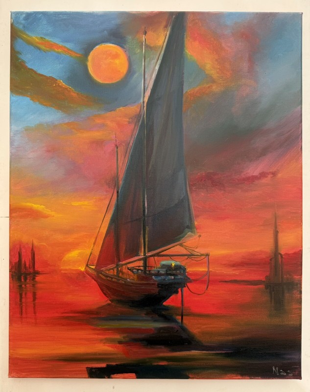Original painting oil, 16x20 inch, Nautical landscape, Wall Art Decor, Home gift gallery