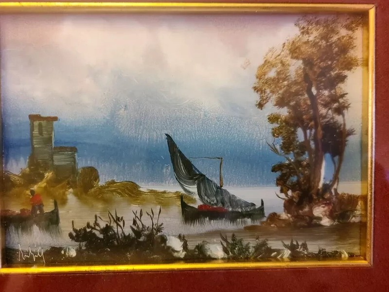 Antique Painting Italian Landscape in Original Wood Frame 11" x 9" In #2. gallery