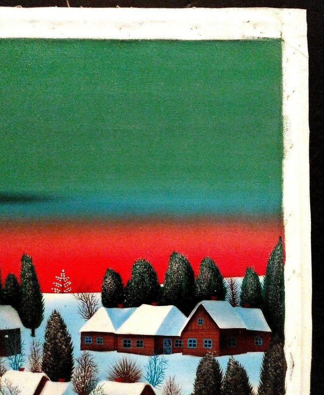 FRENCH PRIMITIVE BLASNOWSKI Sd WINTER VILLAGE LANDSCAPE w/ FIGURES ORIGINAL O/C gallery