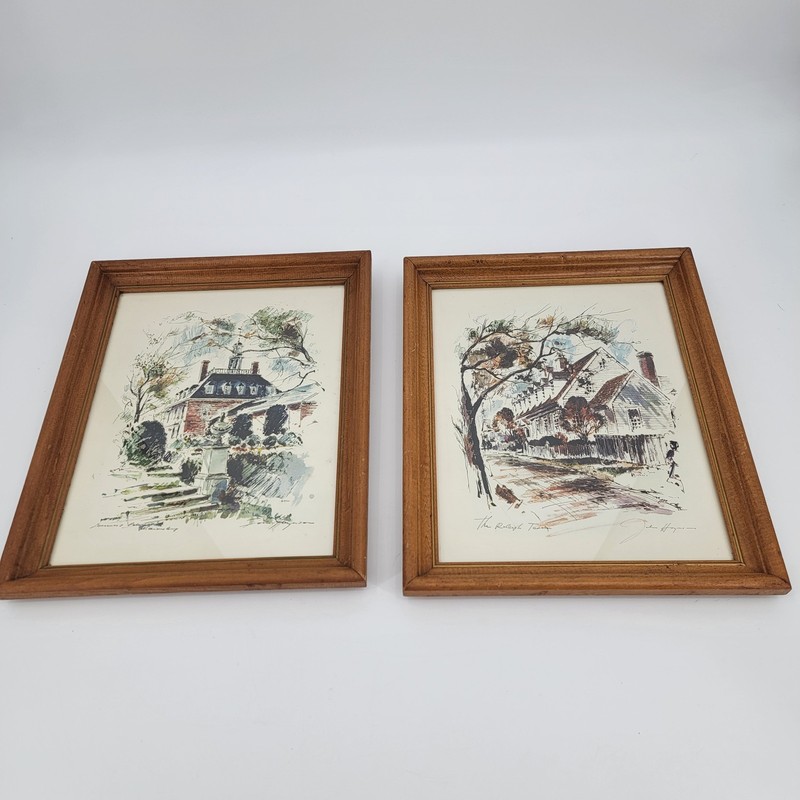 VTG John Haymson Colonial Williamsburg 2 Framed Prints Raleigh Tavern-Governors