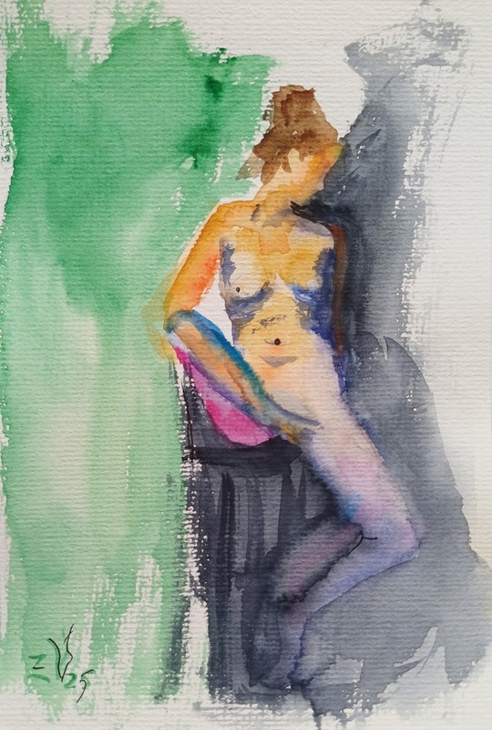 Woman Watercolor Original Art Figure Impressionism Artwork 21x15 cm.