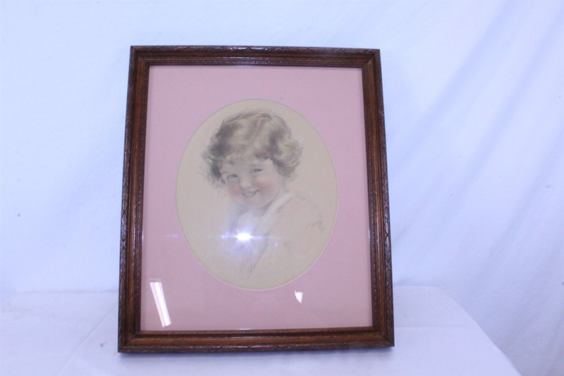 Painted Portrait Young Girl Framed & Matted 13 1/2″ x 16″ Vintage