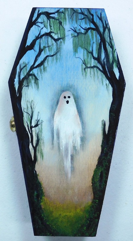 Gothic Coffin/Casket Ghost Painting Red & Purple Trinket Box Art by Rain Crow gallery