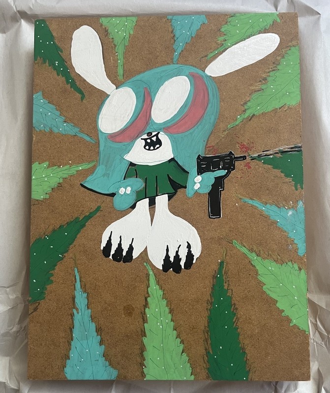 SKOLOCT JAPAN SIGNED ORIGINAL SMALL WOOD PAINTING ART 2016 PARIS FASHION WEEK