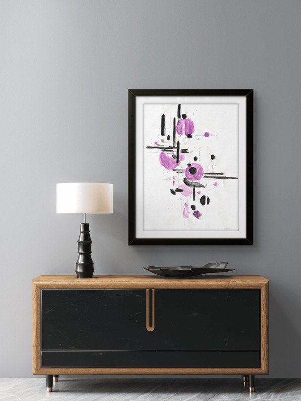 Elegant Abstract Painting Simple Forms Contemporary Purple Art 11x14 on Paper gallery