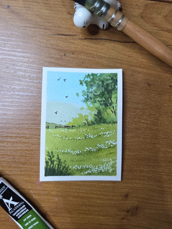 Farm ACEO watercolor painting. Original Landscape gallery