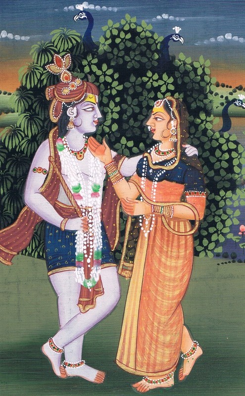 Beautiful Painting Of Radha Krishna In Love Scene Art On Silk Cloth 7x11 Inches gallery