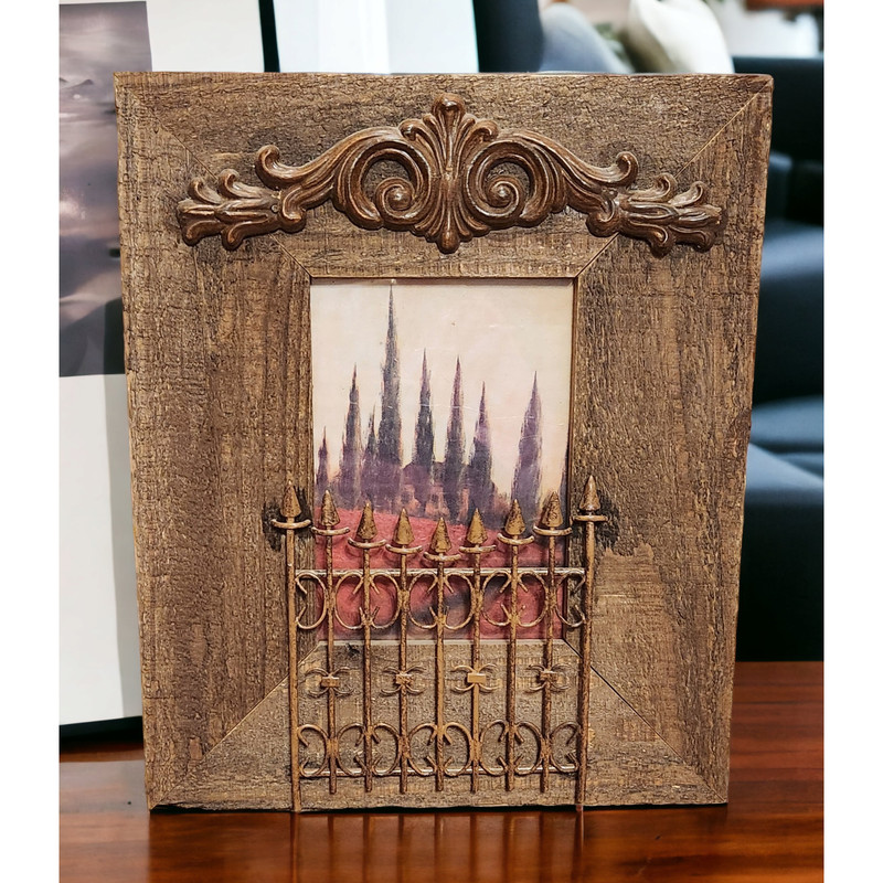 RUSTIC COTTAGE 13"×11" Aged Wood & Metal Fence