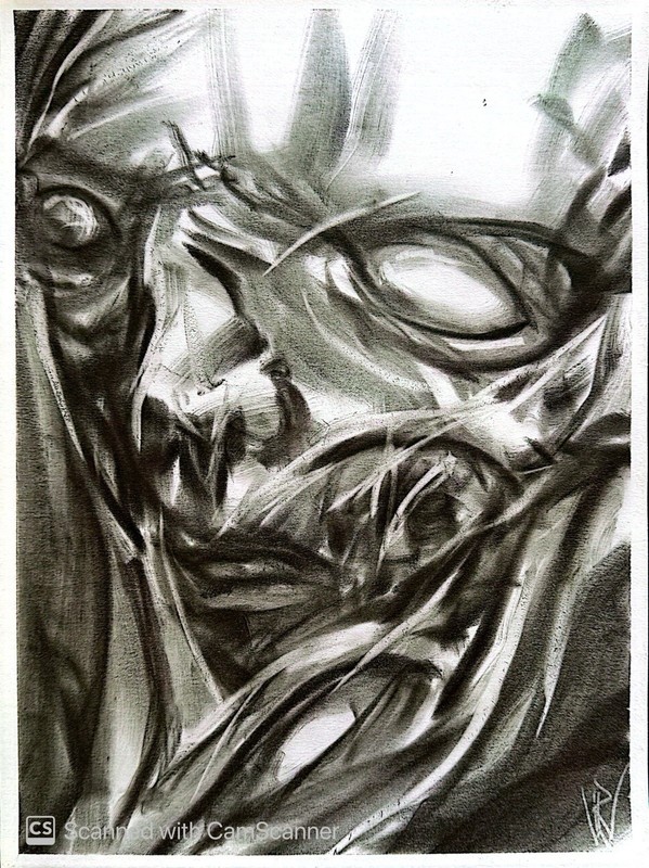 Dark Surreal Demon Portrait – 9×12 Pastel Drawing on Paper