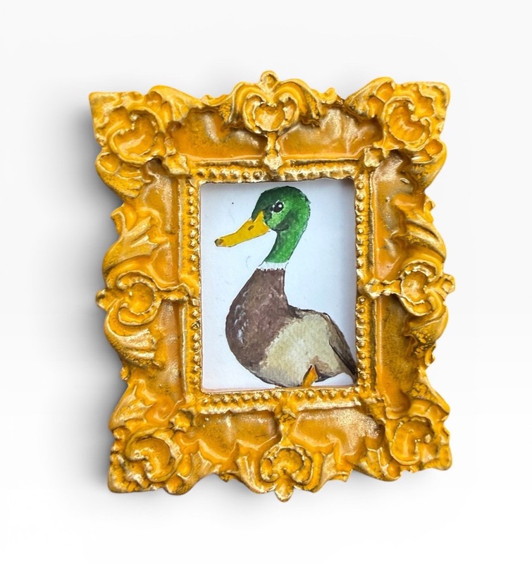 TEENY MINI • Mallard Duck 🦆 watercolor bird print in TINY ornate frame