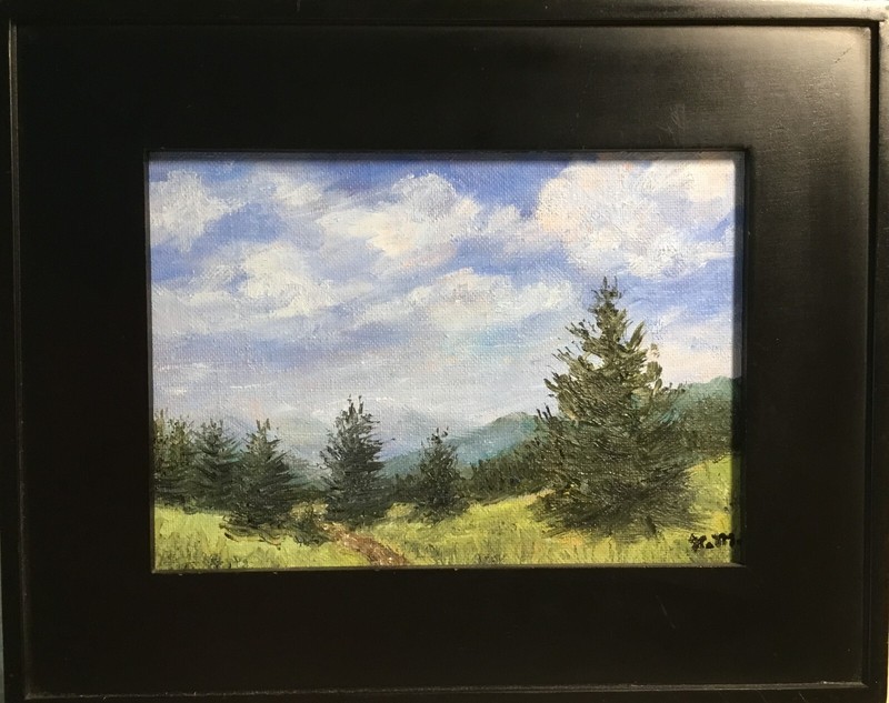 MOUNTAIN MINI # 23 – original framed 5X7 oil landscape painting by K. McDermott