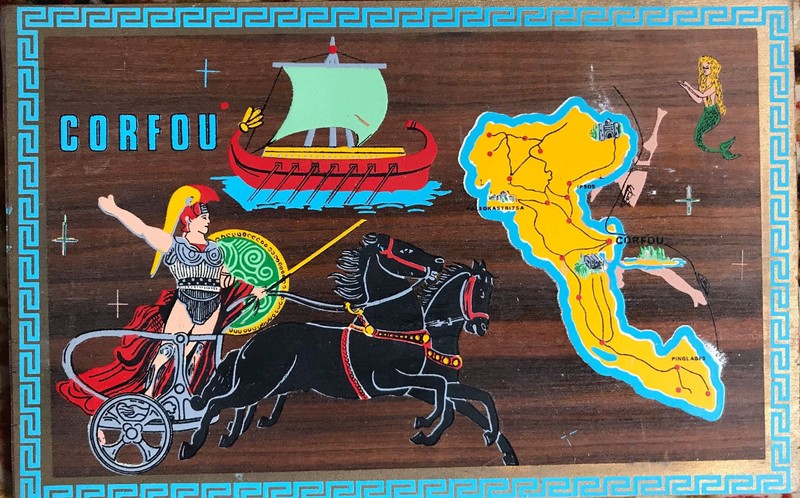 Greece. Very Rare and Old CORFU & Achilles Painting on WOOD (30,5 x 19,5 cm)
