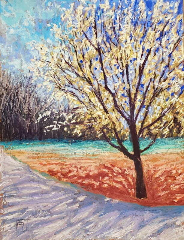 Original Signed Pastel Painting Art Landscape Tree