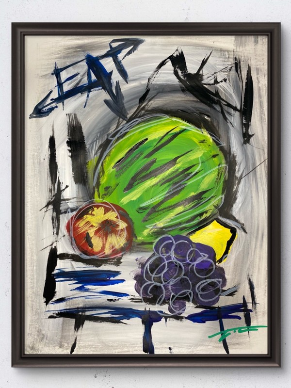 Watermelon Still Life Abstract Acrylic Original Art 14×11 Paper