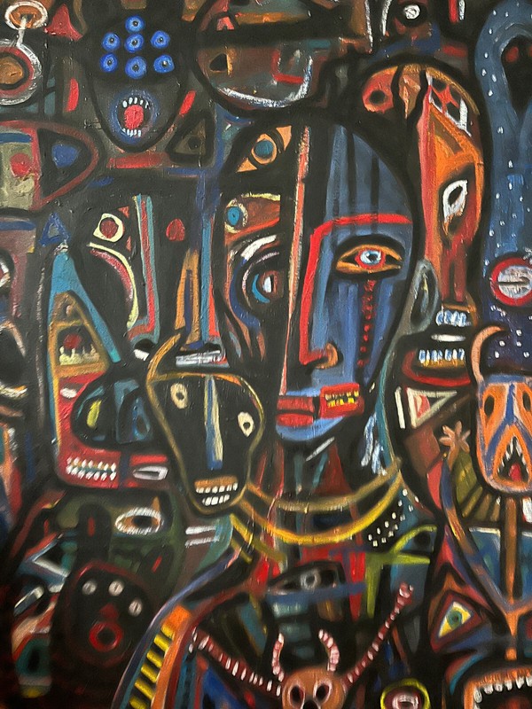 Outsider African Art Oil Painting Portrait Primitive Self Taught Artist