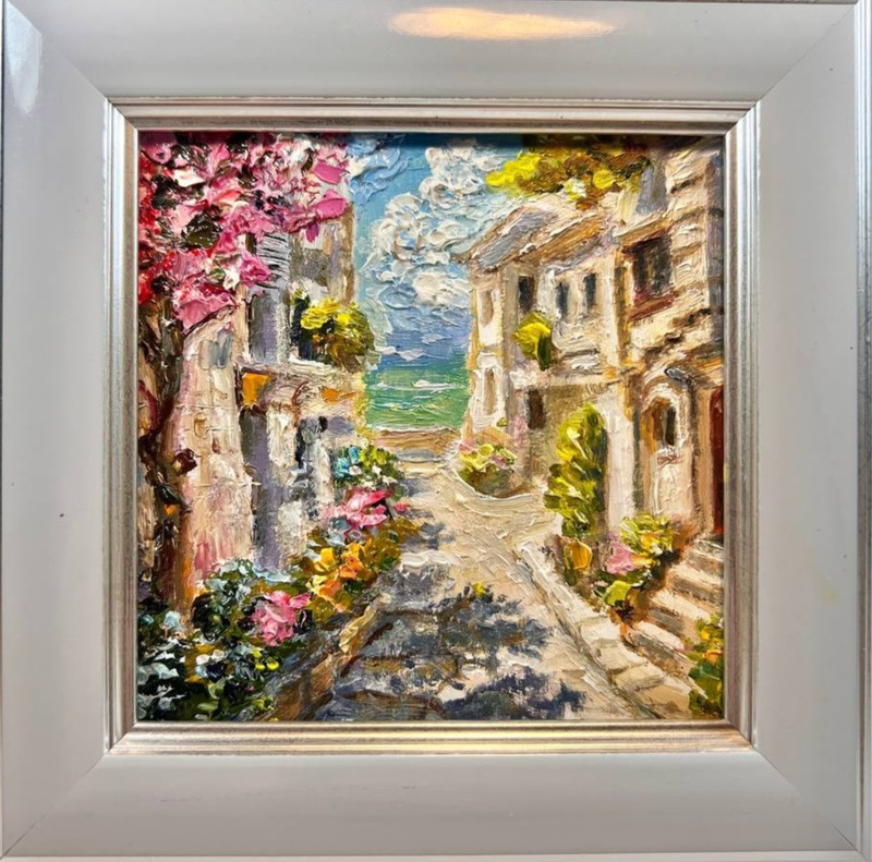 original autographed oil painting framed. landscape. impressionism.4×4 in.