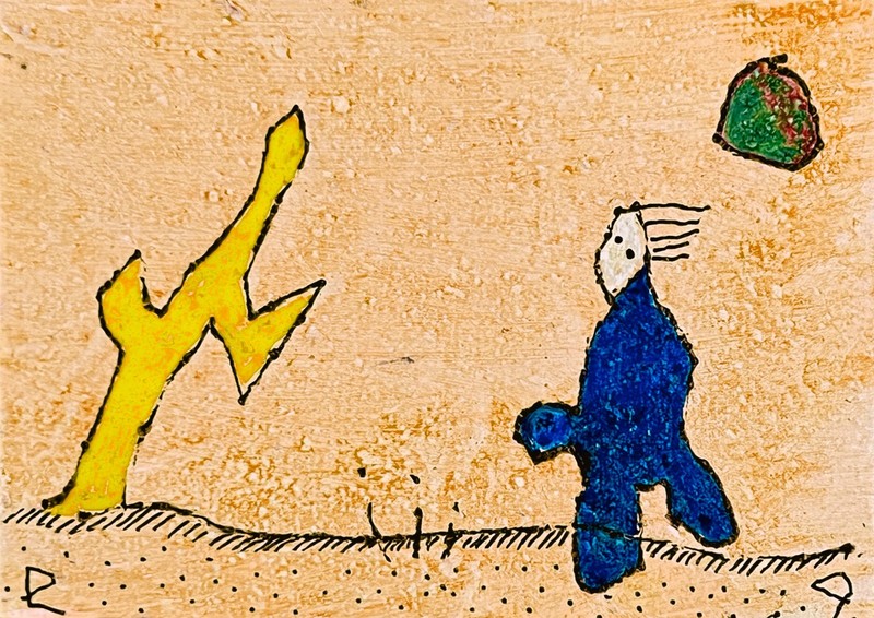 e9Art ACEO ‘have you heard the good news?’ childlike outsider art brut naive
