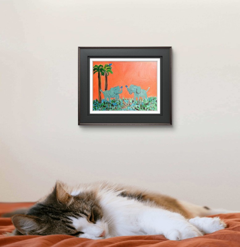 Two Elephants In Love Unique Abstract Expressionism Wall Art Canvas gallery