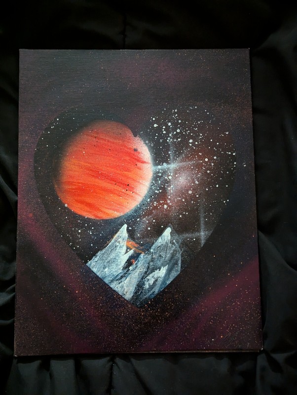 Hearts Of The Universe Spray Art 2 Piece Bundle. Original Works, Signed. 11×14″