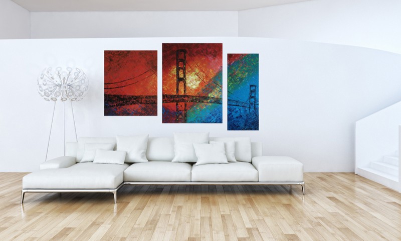 Framed Palette Knife Original Oil Painting Canvas Modern 3PC Set Ready for Hung