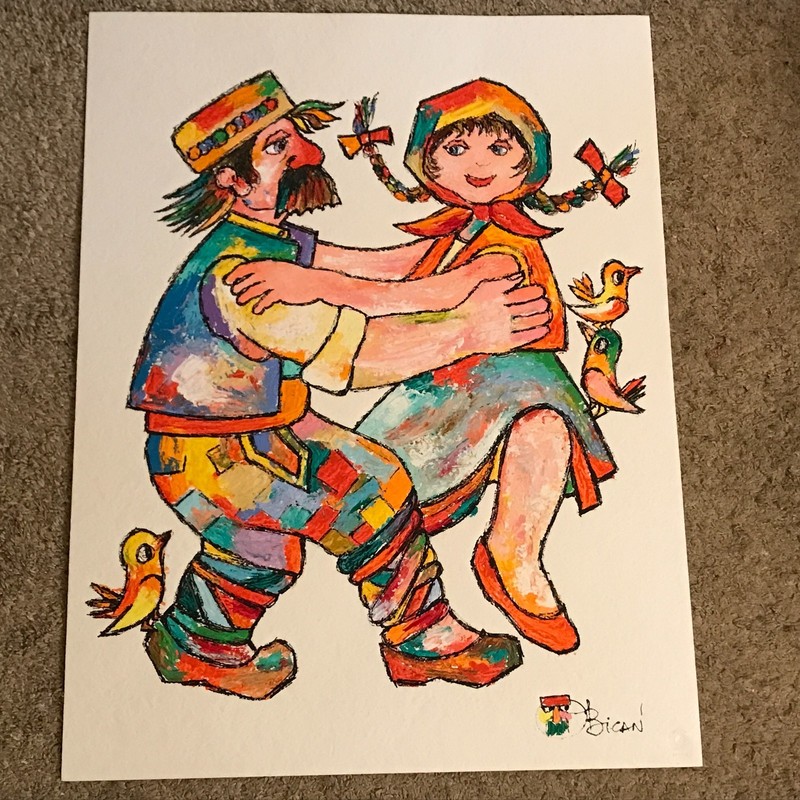 Jovan Obican «Celebration» Acrylic on Paper Painting of a Couple Dancing
