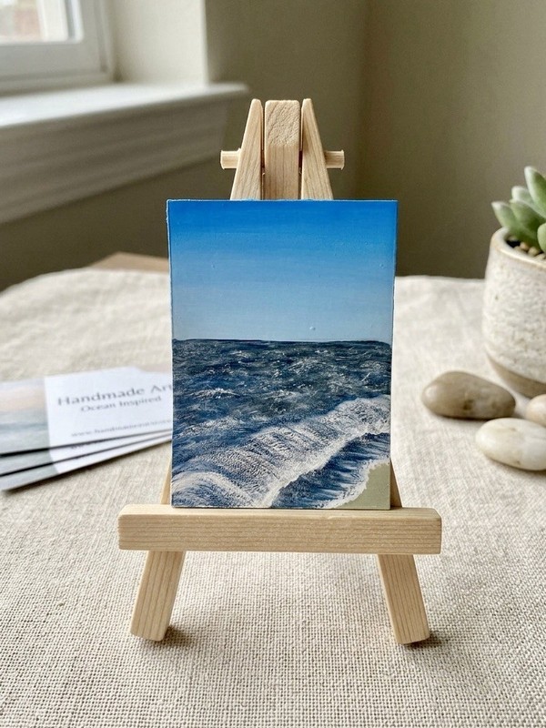 ACEO Original Textured Blue Ocean Waves Acrylic Seascape Painting - Seafoam Art gallery