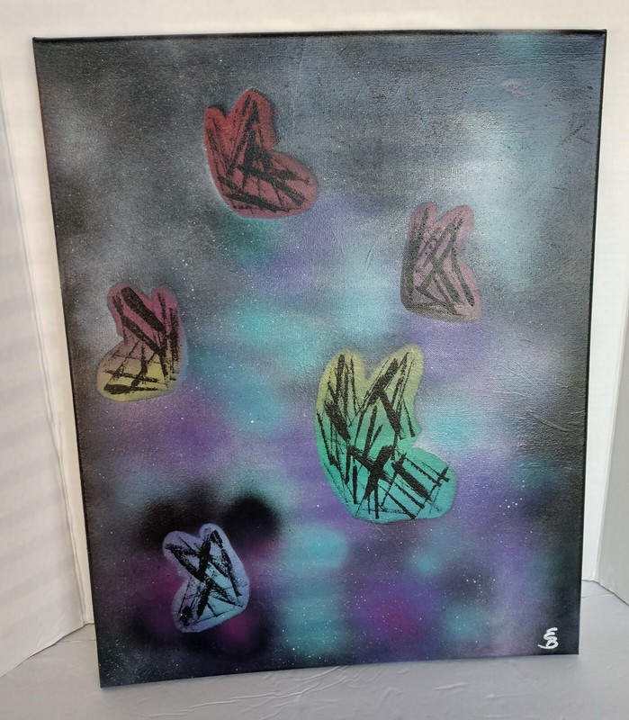 Abstract Painting Of Rainbow Butterflies in Flowers On Canvas 16x20x.5 Inches gallery