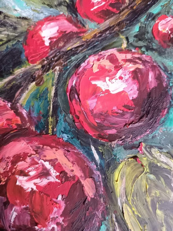 Original Art oil painting-The sweetness of summer, a ripe cherry on a branch