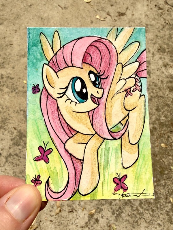 Original ACEO Fluttershy Painting by Alannah Dyer- Mini Art 2.5×3.5 in. MLP